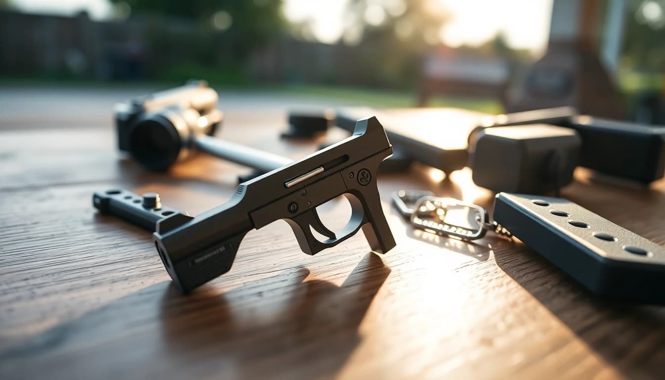 Showcase of a forced reset trigger for sale, highlighting precision design and functionality.