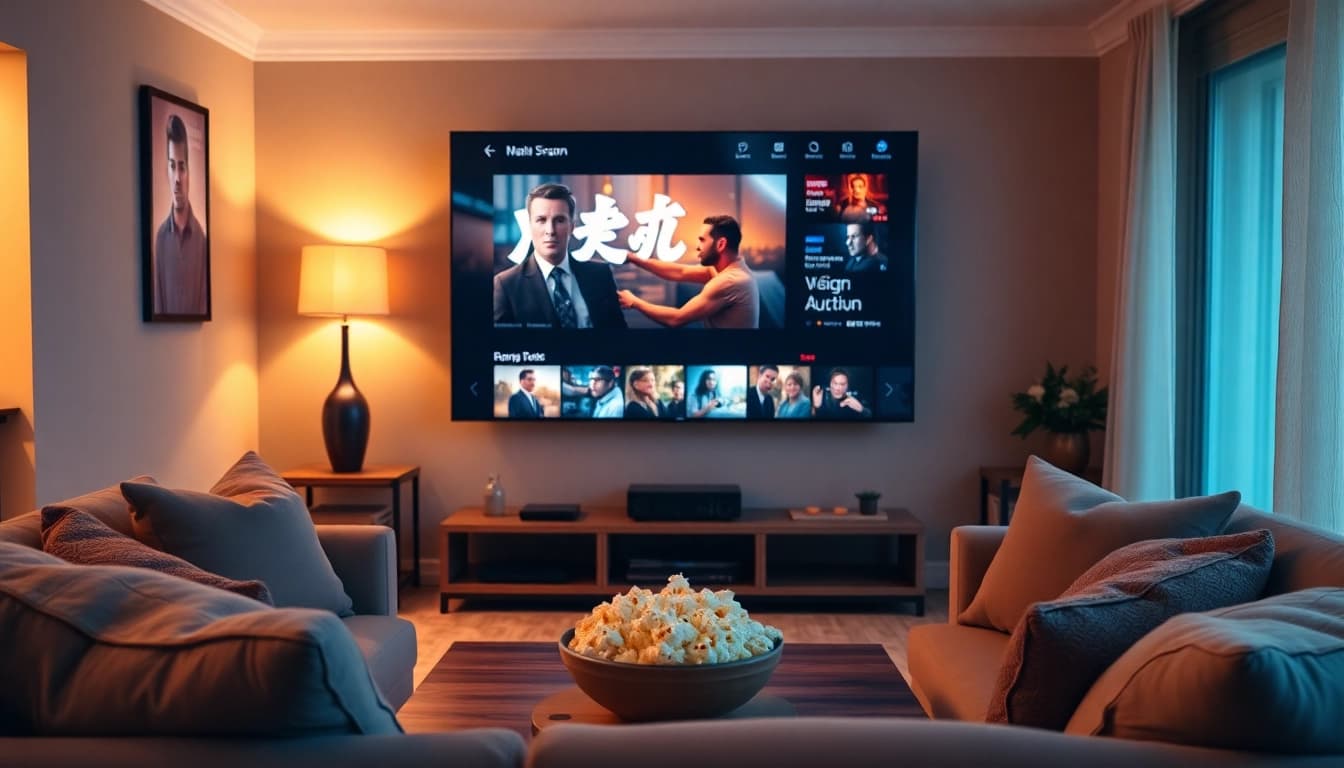 สนุกกับการดูหนังออนไลน์ในห้องนั่งเล่นอันอบอุ่นพร้อมทีวีใหญ่