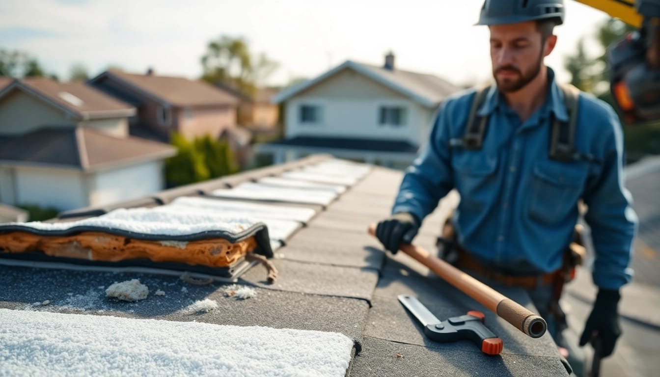 Inspecting spray foam roof problems on a residential building, showcasing inspection details.