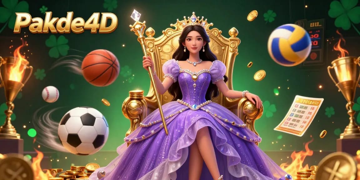 Bet on thrilling games with Pakde4D, showcasing a regal princess and dynamic sports elements.