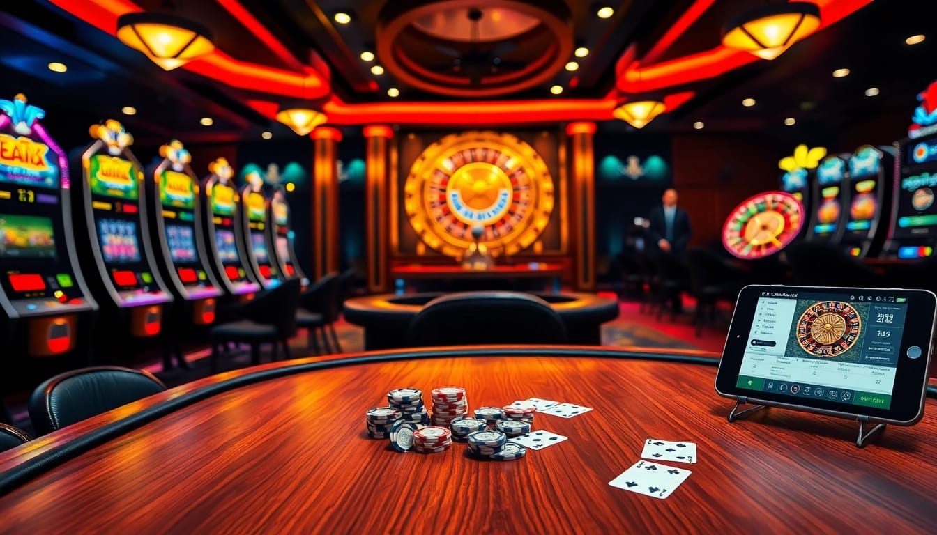 Experience the excitement of ink vao 12bet as a dealer engages with players in a vibrant casino atmosphere.