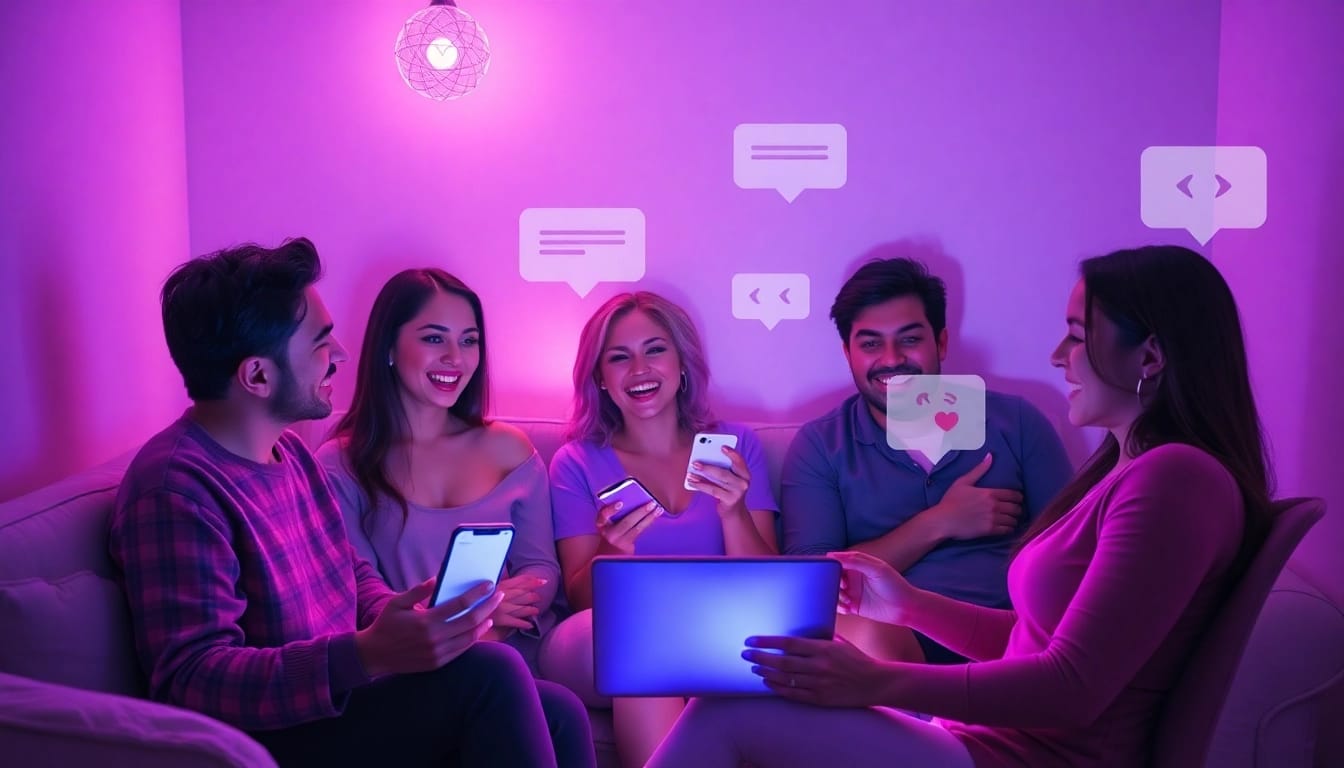 Engaging individuals participating in lively sex chat conversations in a cozy, digital environment.
