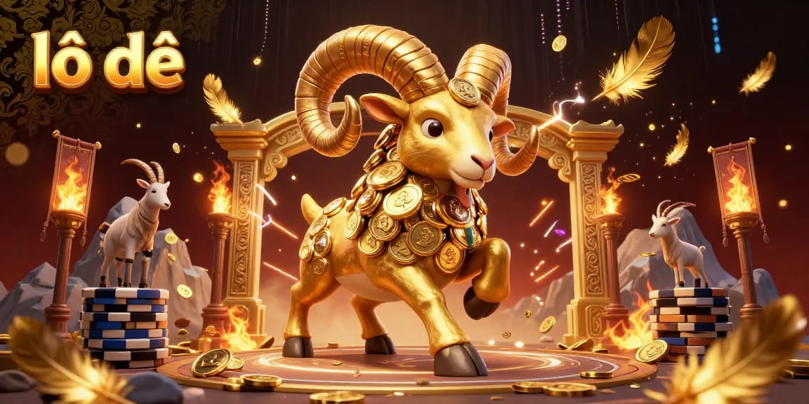 Engaging scene of vibrant lô đề action in a 3D cartoon style featuring a golden ram and a dynamic fighting arena.