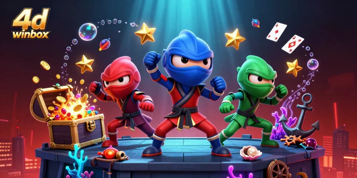 Engage with 4d winbox through an interactive illustration of a ninja chameleon team in action.