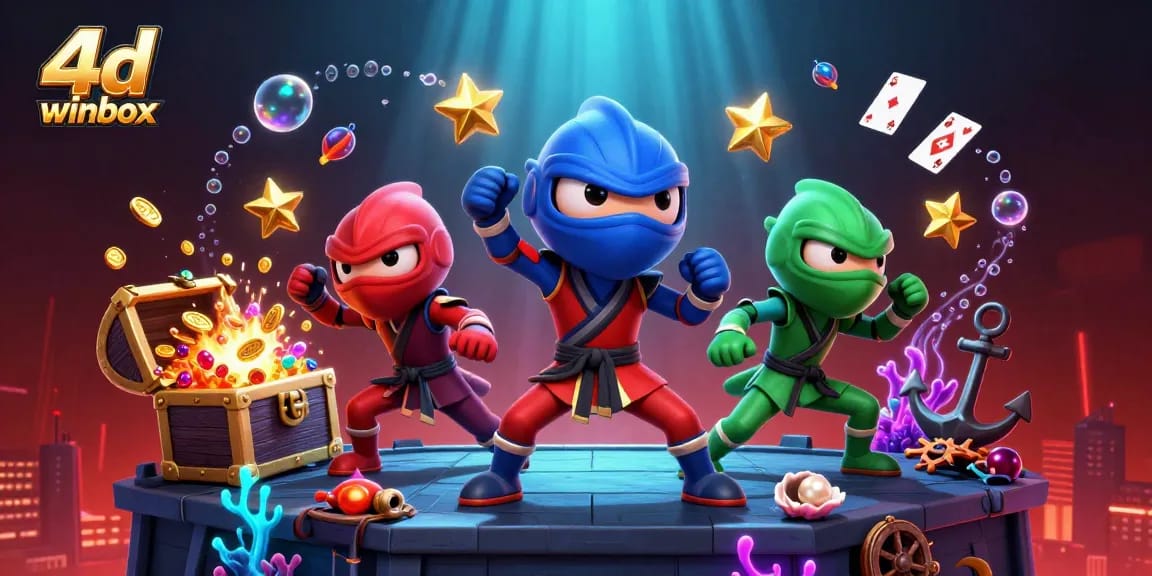 Engage with 4d winbox through an interactive illustration of a ninja chameleon team in action.