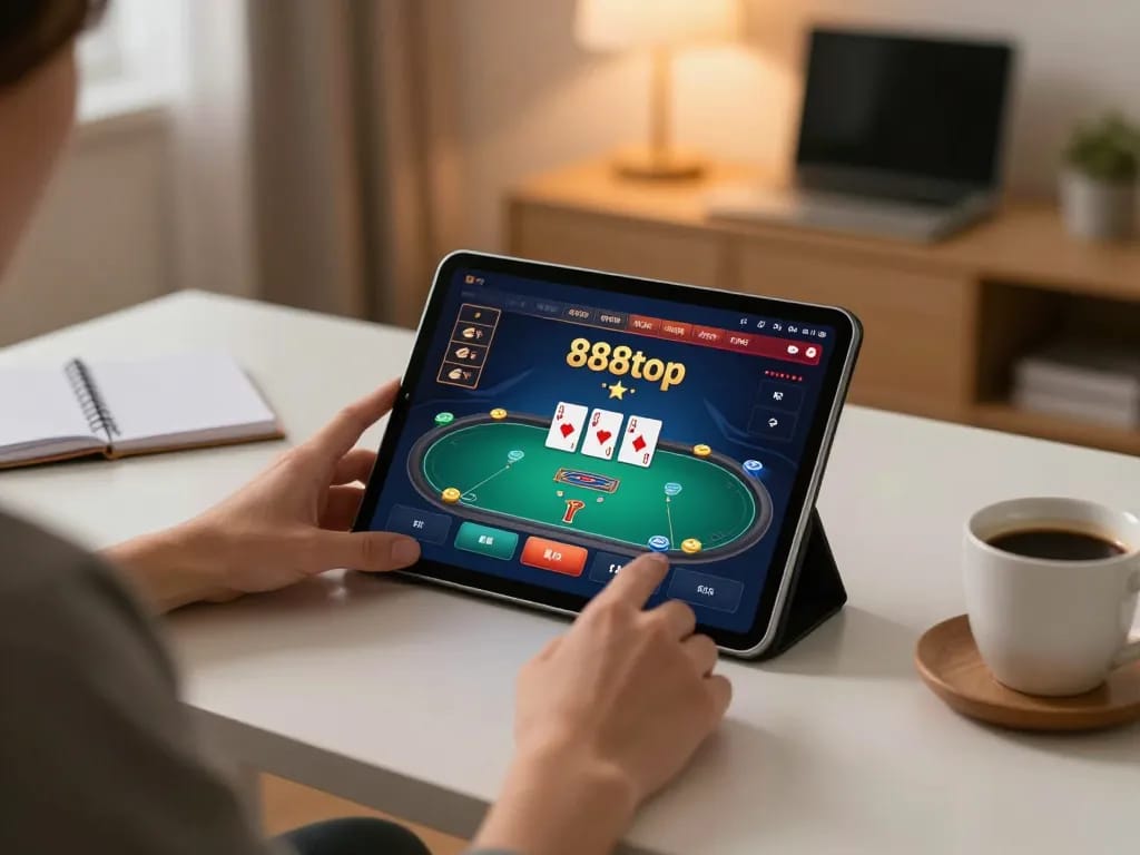 Experience online poker strategies at 888top with a cozy home gaming setup