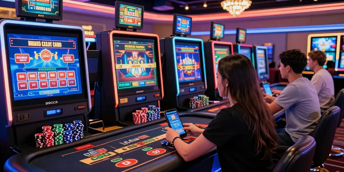 Engaging gaming atmosphere at BRCS credit card casinos with players enjoying various games in a vibrant digital casino.