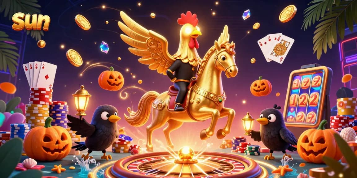 Experience thrilling wins at the sun casino featuring a golden rooster on a spectral horse!