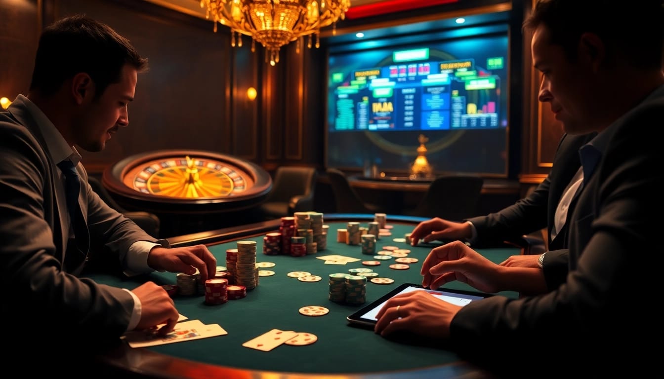Players analyze strategies at a luxury poker table reflecting the hidden wiki current status in online gambling.
