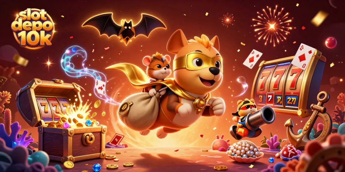 Spin big wins with slot depo 10k in a thrilling casino adventure featuring vibrant 3D characters.