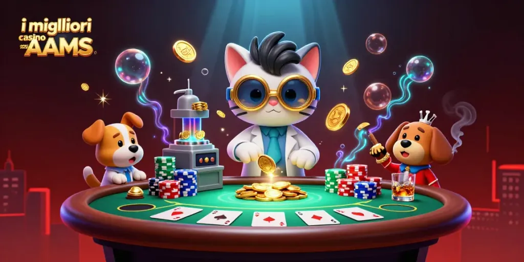 Gioca nei migliori casino non AAMS con bonus generosi e RTP elevati in un'illustrazione vivace