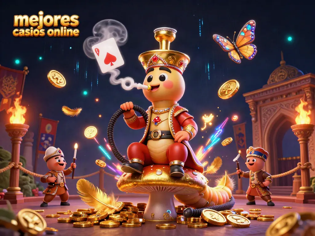 Una escena mágica de mejores casinos online con una oruga maestra y símbolos de póker.