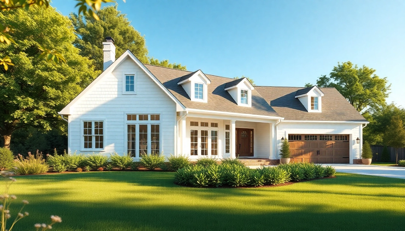 Beautiful cape cod home addition with attached garage surrounded by greenery and bright blue sky.