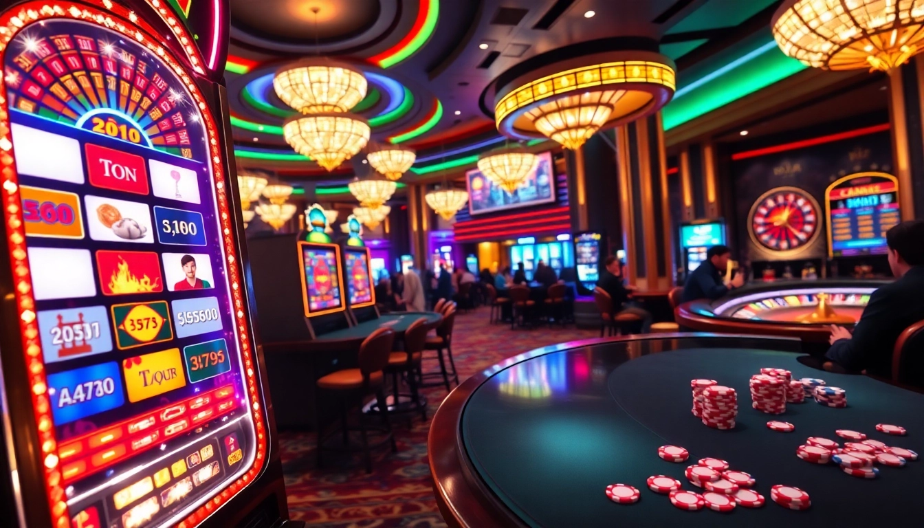 Experience excitement at pen4d with vibrant slot machines and bustling casino atmosphere.