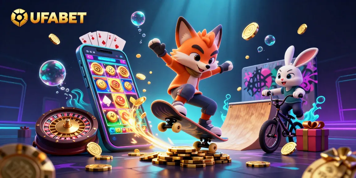 Place thrilling bets at UFABET with a dynamic casino-themed illustration showcasing vibrant characters.