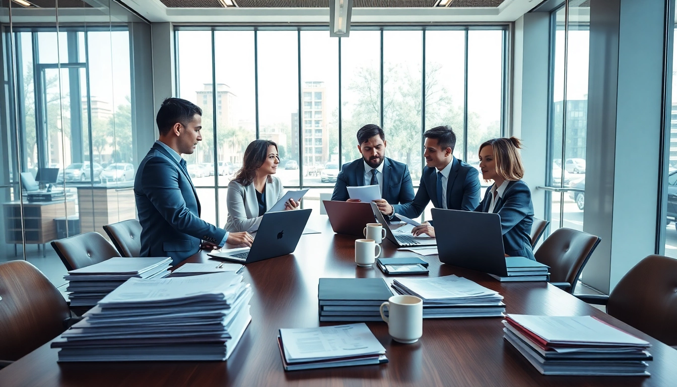 Debt collection UK professionals collaborating in a bright office environment focused on strategic discussions.