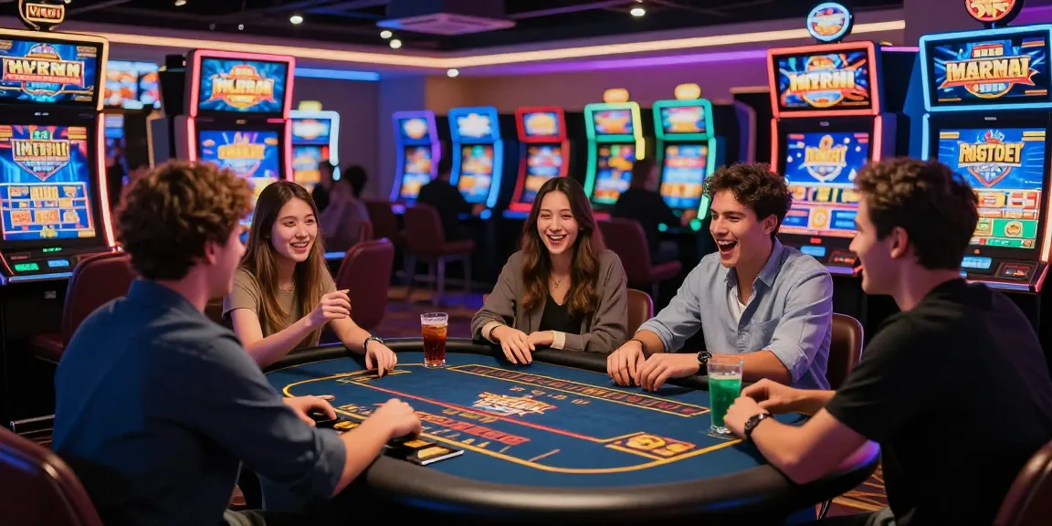 Engaging atmosphere at credit card casinos with friends enjoying gameplay and vibrant slot machines.
