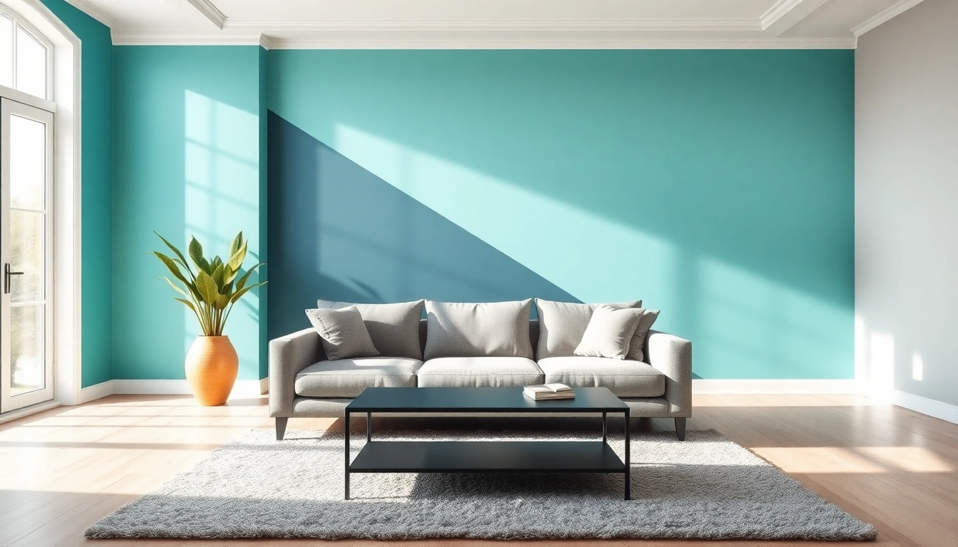 Beautifully designed accent walls in a modern living room with a geometric pattern and bright lighting.