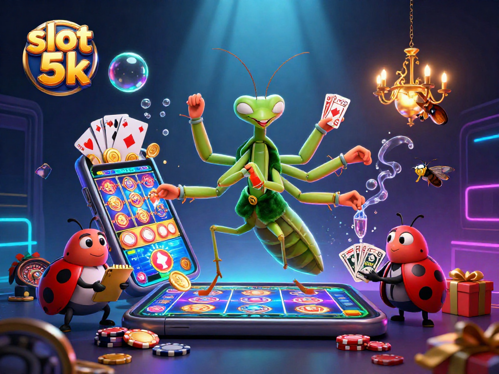 Experience slot 5k excitement with dynamic characters in a vibrant casino scene.