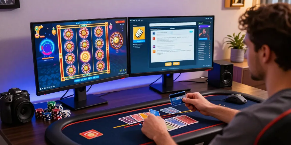 Player enjoying an immersive gaming experience at BRCS credit card casinos, featuring vibrant screens, gaming chips, and a cozy atmosphere.