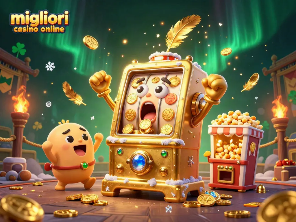 Gioca nei migliori casino online con macchine slot dorate che vincono jackpot e spargono monete.