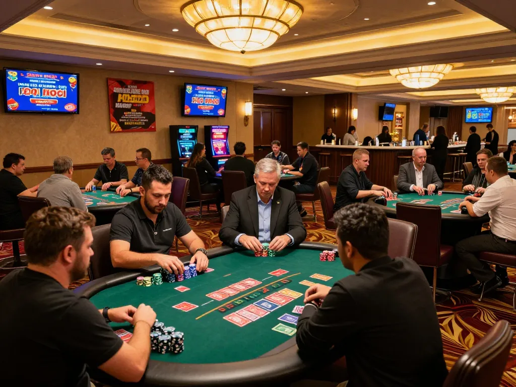 Players enjoying blackjack with a bonus new member 100 promotion in a lively casino.