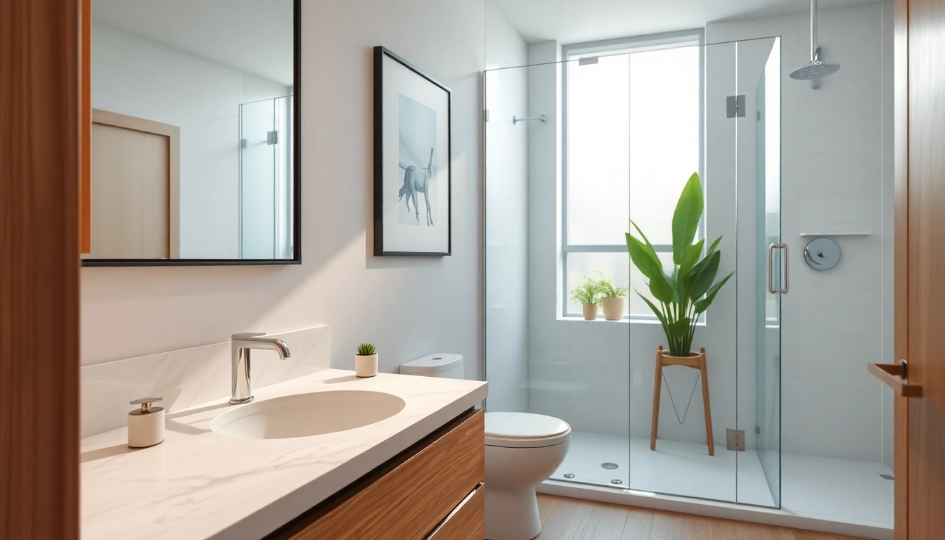 Gorgeous small bathroom remodel with modern fixtures, marble countertops, and inviting lighting.