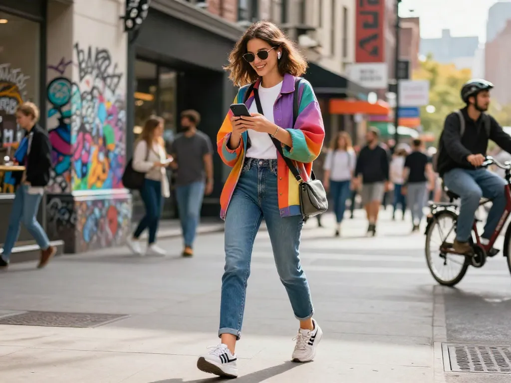 Stylish woman in vibrant urban setting enjoying the latest fashion trends, ellie nova xxx inspiration.