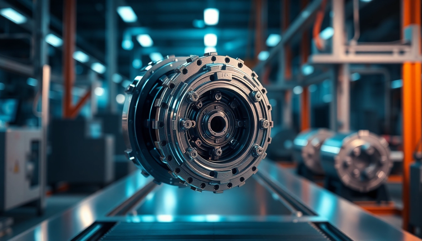 Interaktive technische Animation mit detaillierten mechanischen Komponenten im Vordergrund.