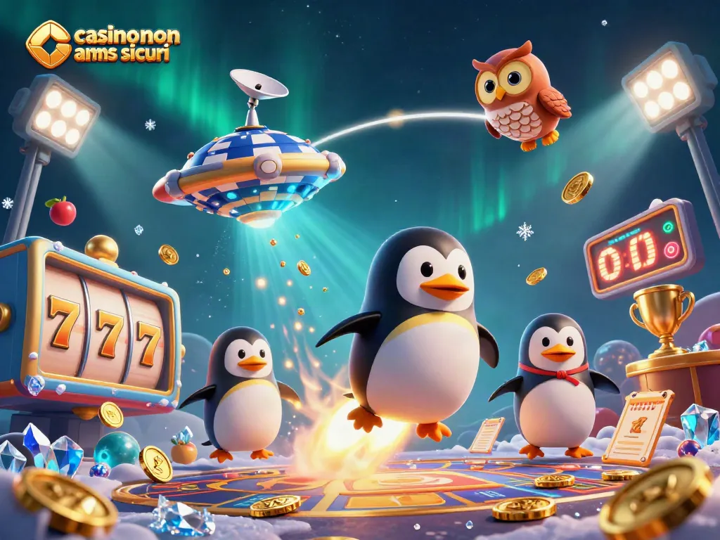 Slot machine e giocate nei casino non AAMS sicuri con un pinguino dorato protagonista.