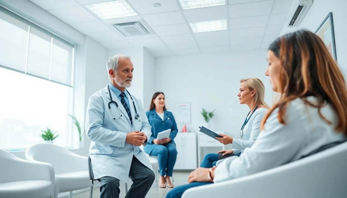 Engaging interaction between a patient and a private GP in a welcoming clinic setting.