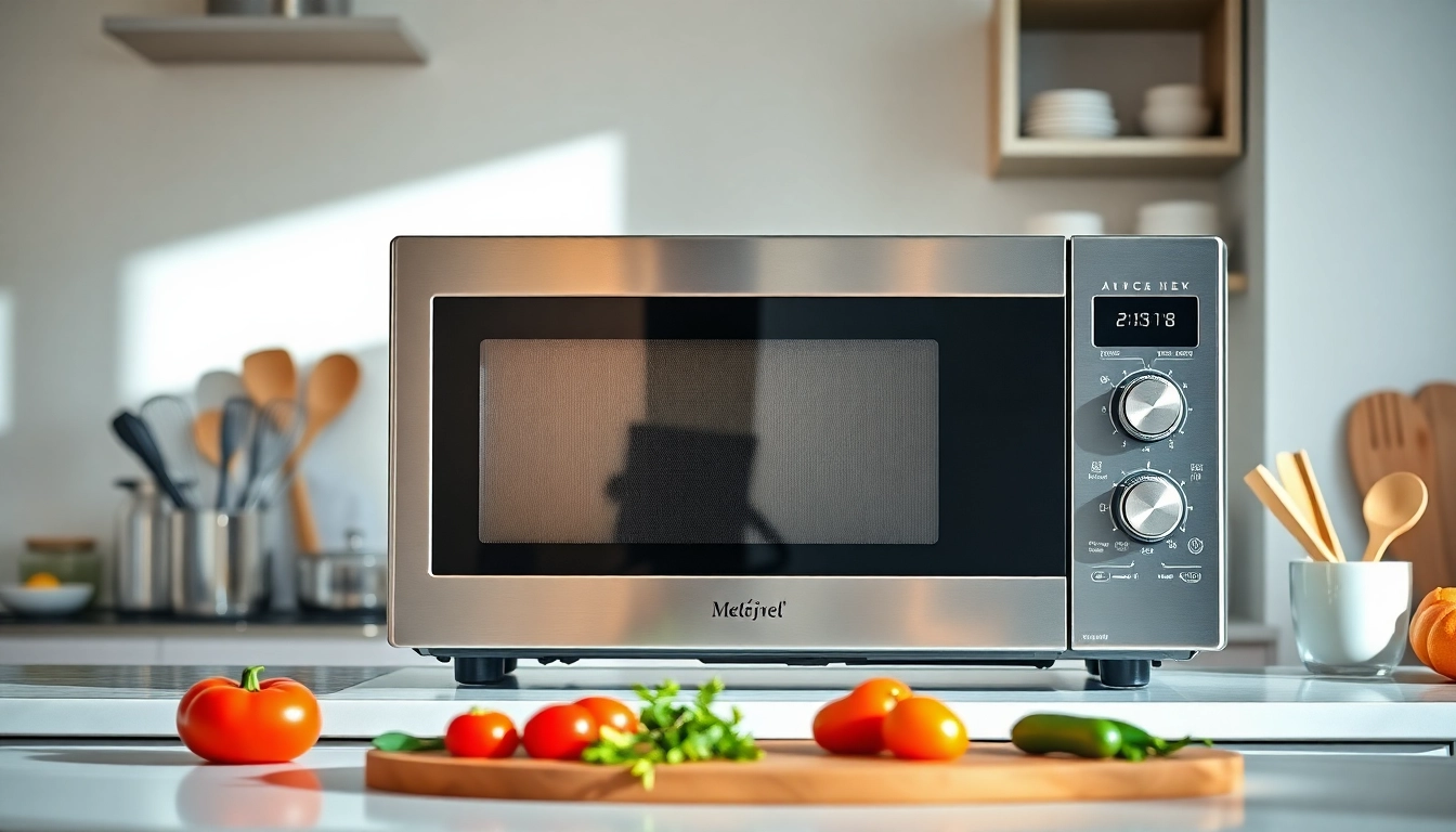 Showcase of Microwave Oven Sales with a sleek microwave oven in a modern kitchen.