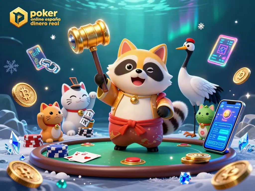 Juega al póker online España dinero real con una ilustración festiva y personajes encantadores.
