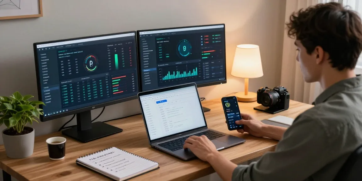Engaging cloud mining service workspace with cryptocurrency dashboards, digital wallet, and modern tech elements.