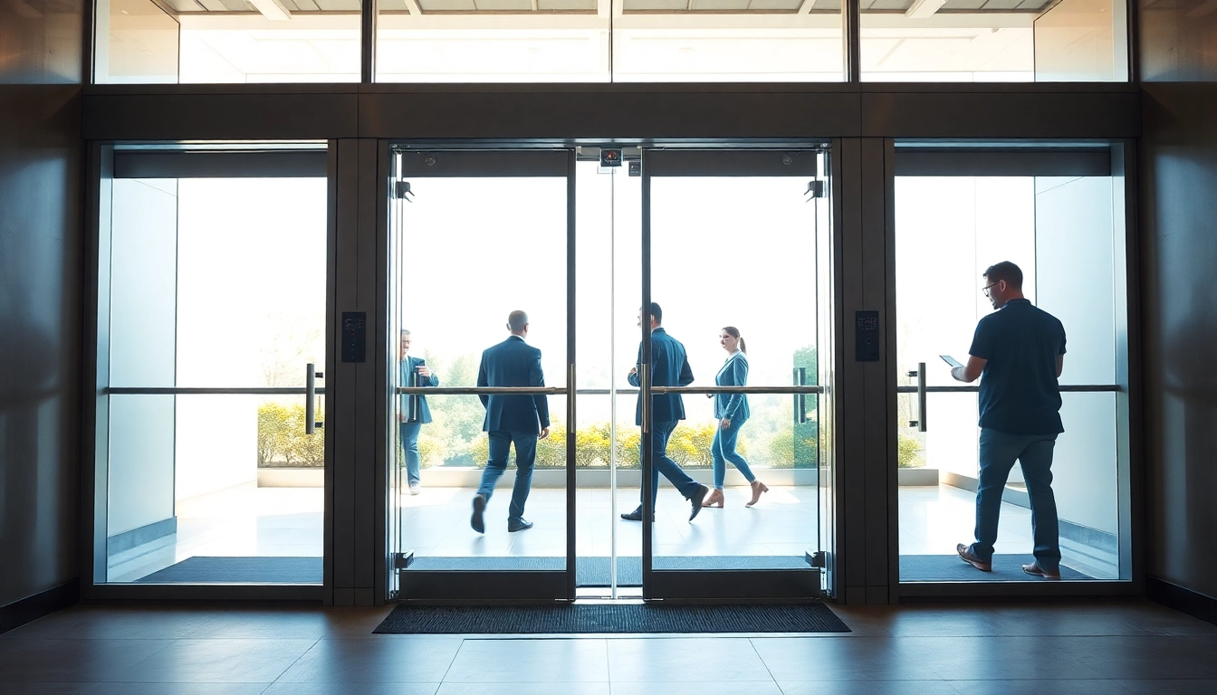 Showcase of Commercial Automatic Doors in a modern entryway with clear glass and smooth design.