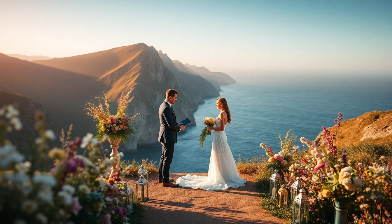 Couple celebrating their love with a Big Sur wedding photography backdrop of cliffs and ocean.