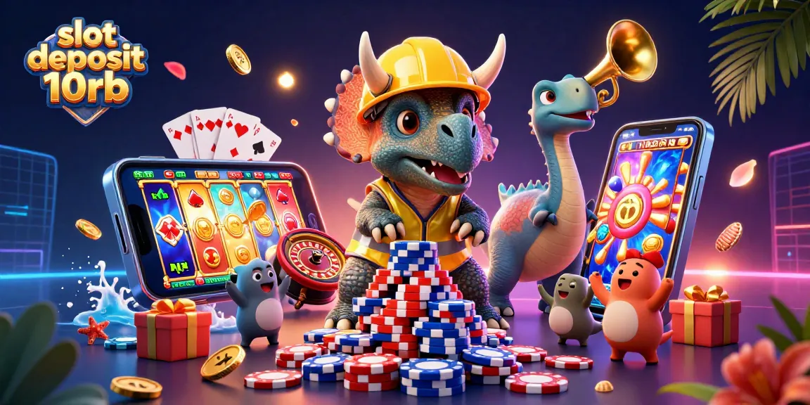Experience gaming excitement with a vibrant scene of slot deposit 10rb featuring dynamic characters and casino elements.