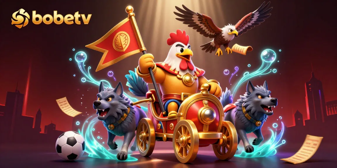 Experience the thrill of sbobetv sports betting with dynamic 3D illustration showcasing a rooster warlord and vibrant elements.