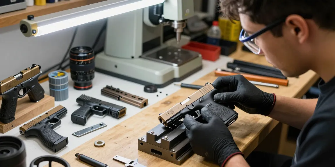 Glock customization workshop showcasing precision Glock slides at https://precisionglockslides.com