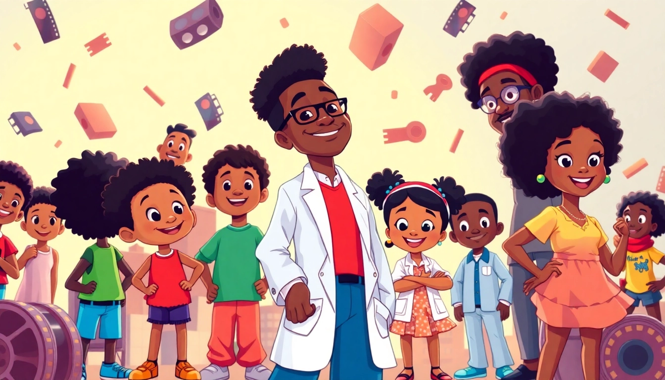 A colorful scene featuring beloved African American Cartoons characters celebrating diversity in animation.