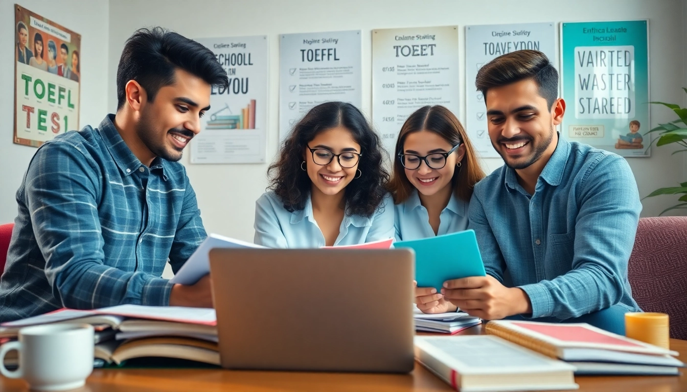TOEFL test takers for hire collaborating in a virtual study session, fostering engagement.