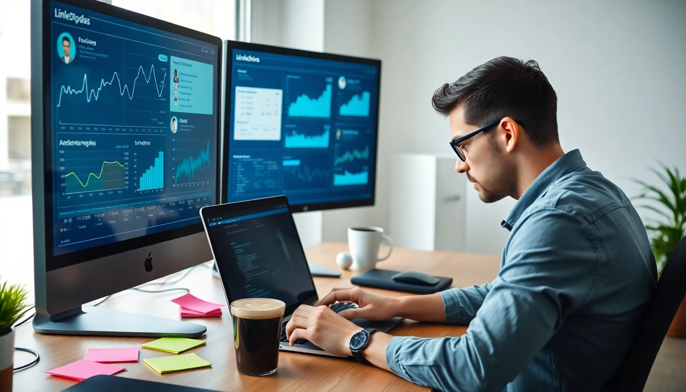 Explore linkedin scraper pricing plans through a professional data analysis workspace with dynamic visual elements.