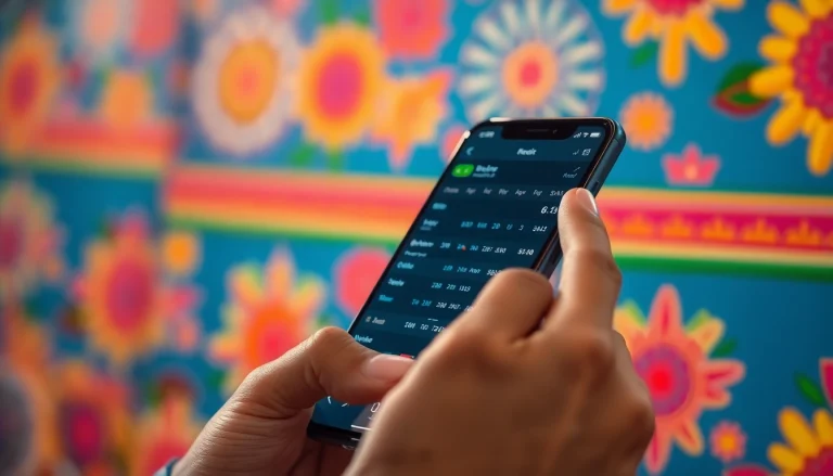 Engaging in sports betting in India with a mobile app showcasing live odds and traditional motifs.