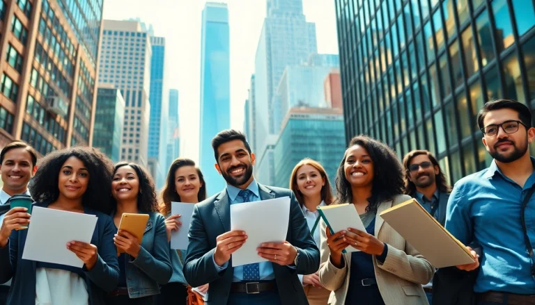 Engaged professionals searching for a free job post new york opportunities in a vibrant city setting.