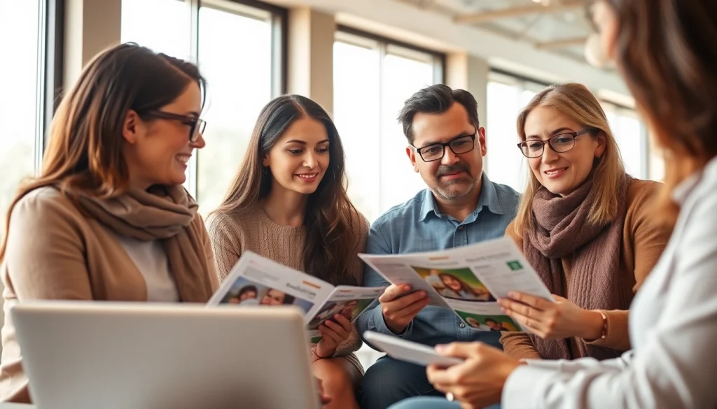 Evaluate life insurance options with a family in a warm, professional setting.