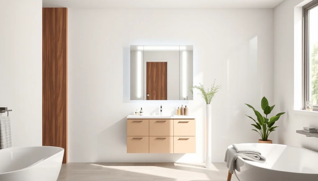 sonni Spiegelschrank in modernem Badezimmer mit LED Beleuchtung und elegantem Design