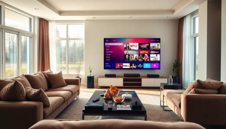 Stream movies and shows via iron iptv in a modern living room setup.