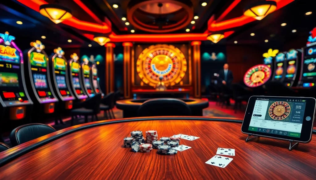 Experience the excitement of ink vao 12bet as a dealer engages with players in a vibrant casino atmosphere.