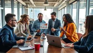 Team strategizing on edmonton seo strategies in a modern office environment.