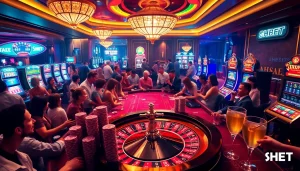 Experience thrilling gaming at SHBET.LAW with vibrant casino tables, exciting players, and high-stakes action.